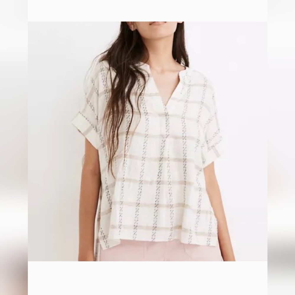 Madewell Lakeline Popover Shirt in Windowpane Jacquard oversized